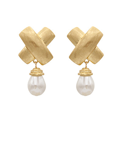 Crisscross & Pearl Dangling Earrings