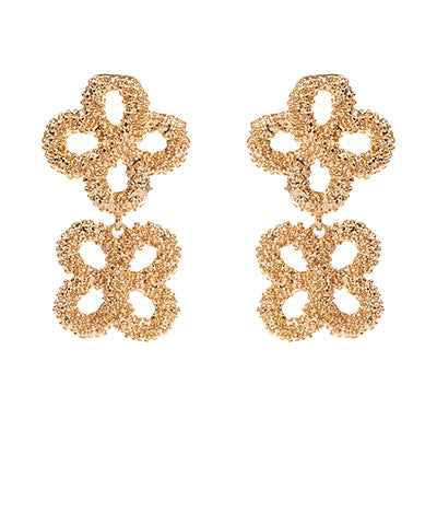 Madison's Exclusive | Gold Textured Clover Drop Earrings