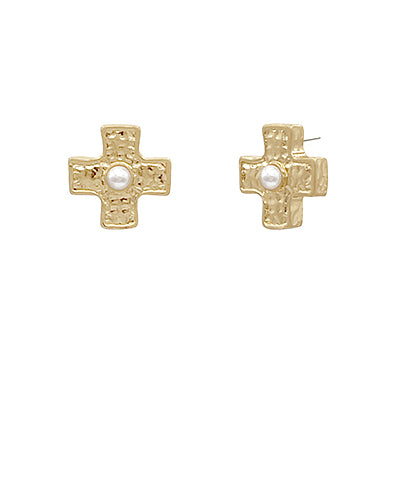 Madison's Exclusive | Pearl and Cross Textured Studs