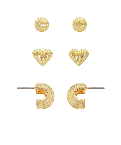 Madison's Exclusive | Textured Heart & Dome Earrings Set