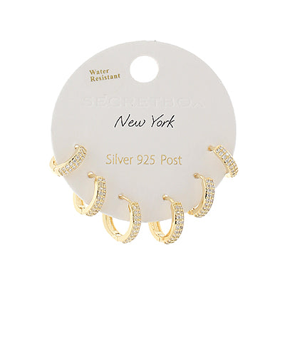 Madison's Exclusive | Pave Crystal 3 Pair Huggie Hoops Set