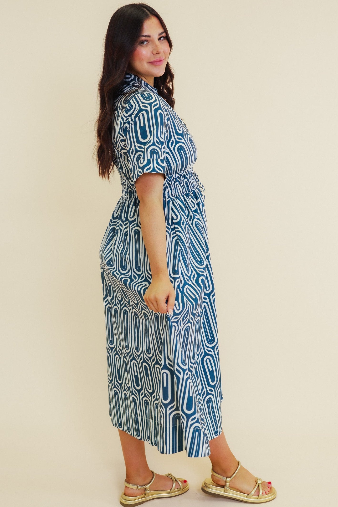 Santorini Geo Print Cotton Midi Dress