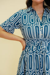 Santorini Geo Print Cotton Midi Dress