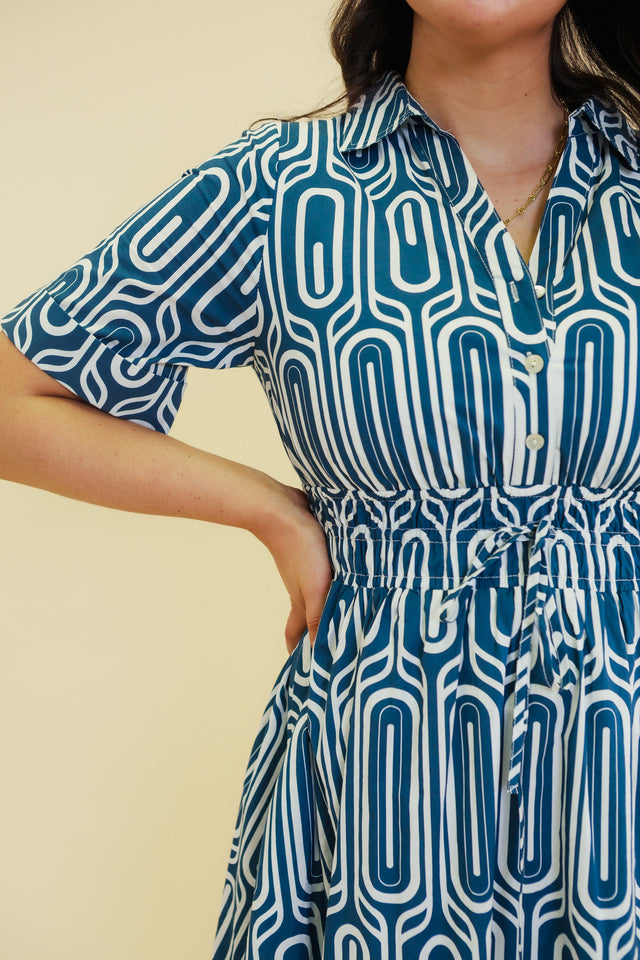 Santorini Geo Print Cotton Midi Dress