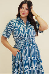 Santorini Geo Print Cotton Midi Dress