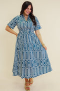 Santorini Geo Print Cotton Midi Dress