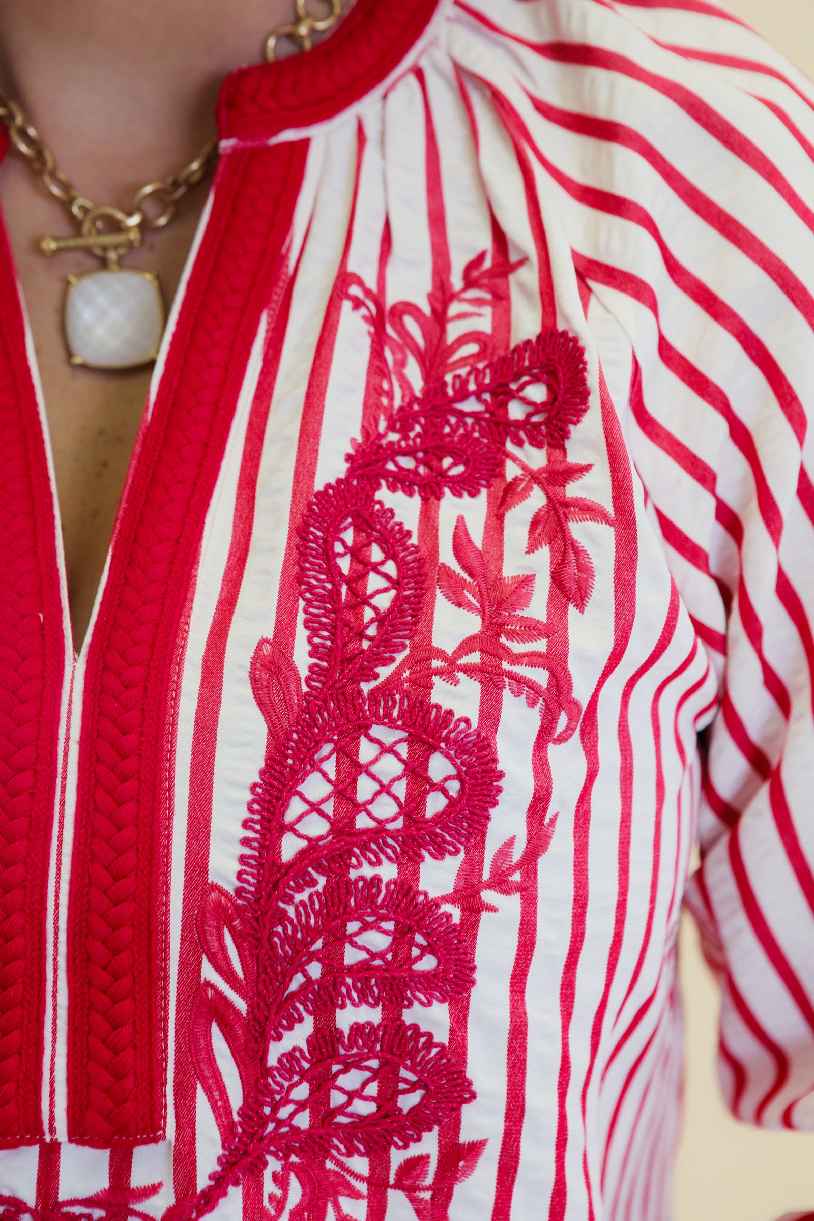 The Scarlet Striped Embroidered Top