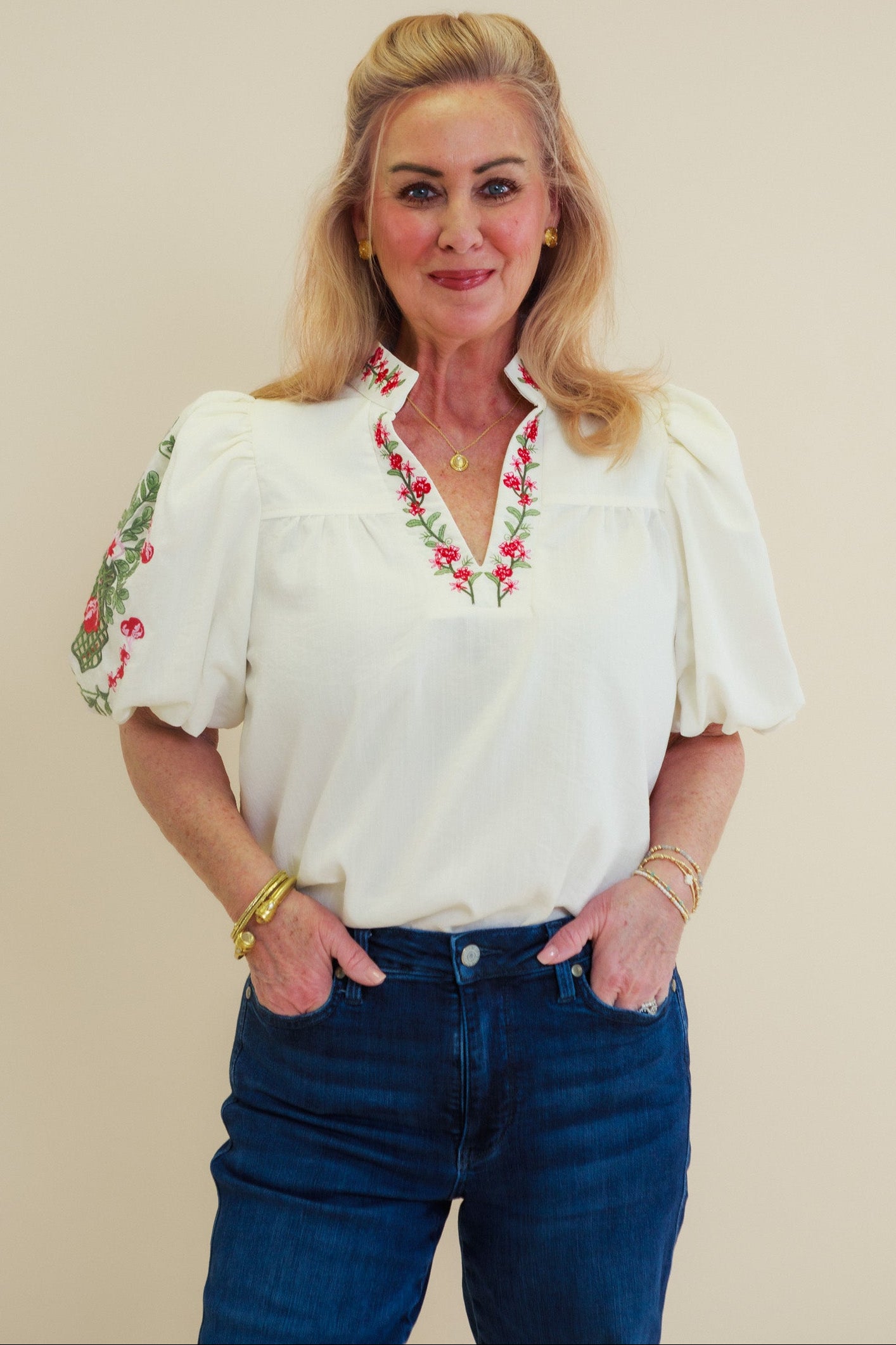 The Ruby Vine Embordered Top