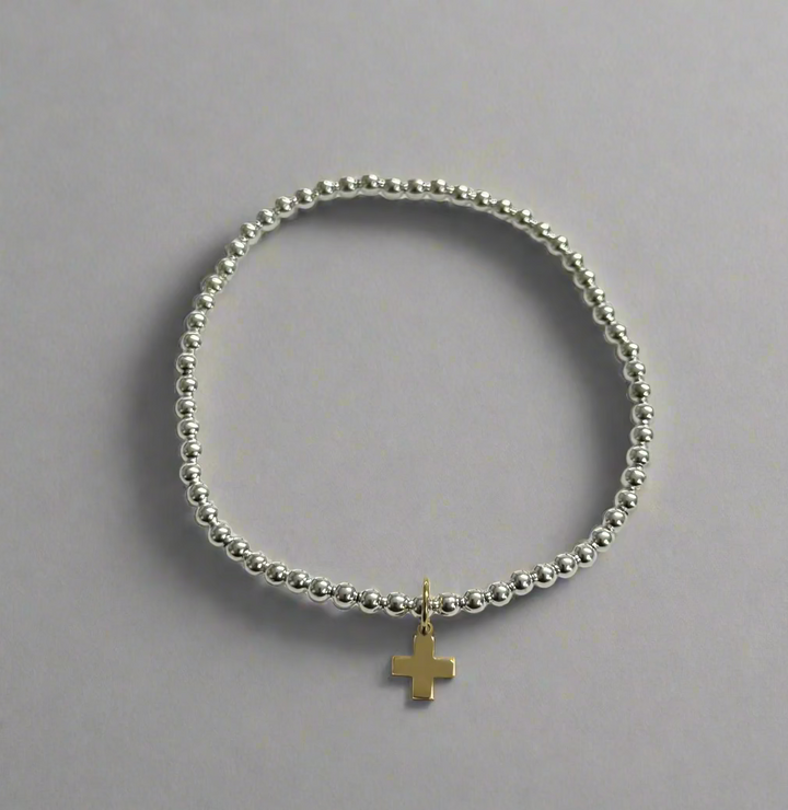 Enewton | Classic Sterling Mixed Metal 3mm Bead Bracelet - Signature Cross Gold Charm