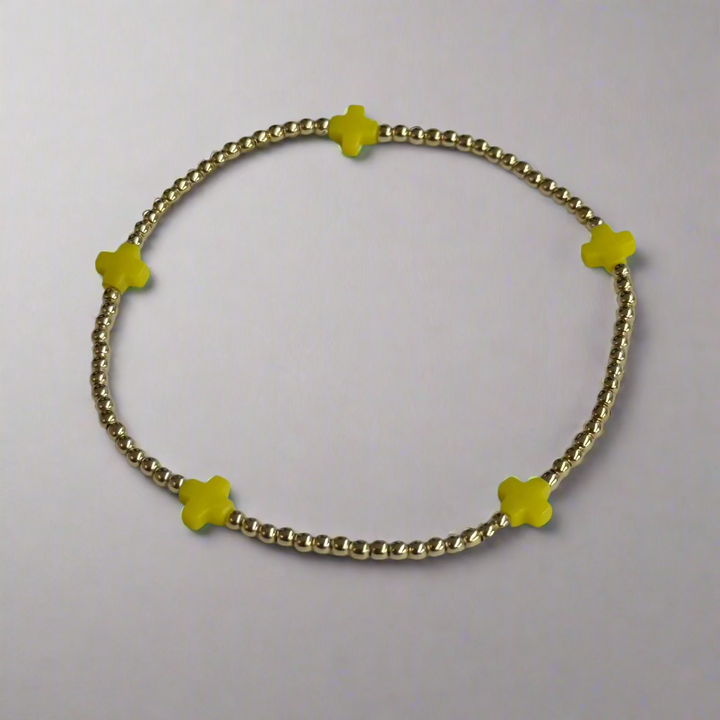 Enewton | Signature Cross Small Gold Pattern 2mm Bead Bracelet - Canary