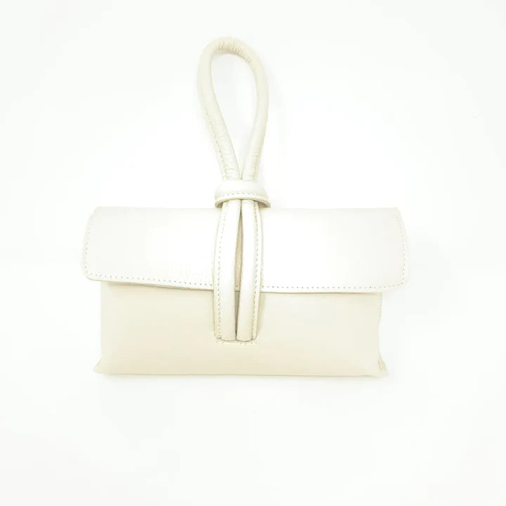 Beige Wristlet Leather Bag