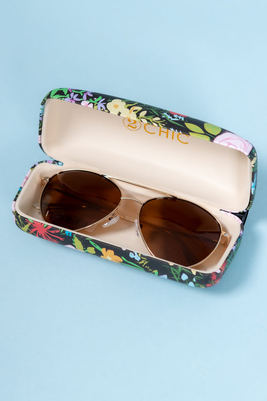 Gold Frame Aviator Sunglasses with Hard Case