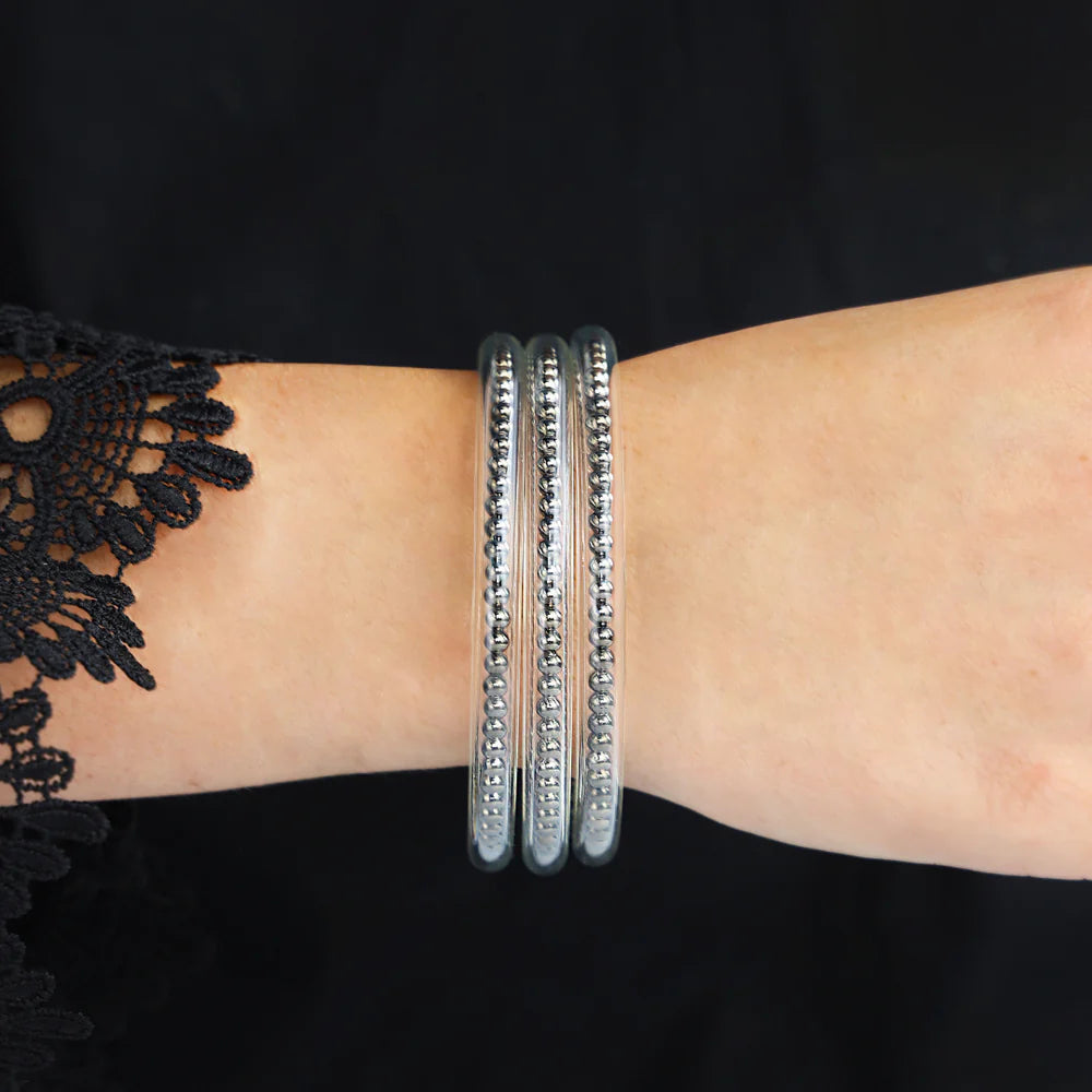 BuDhaGirl | Gunmetal BIBI All Weather Bangles® (Set of 3) - Serenity Prayer