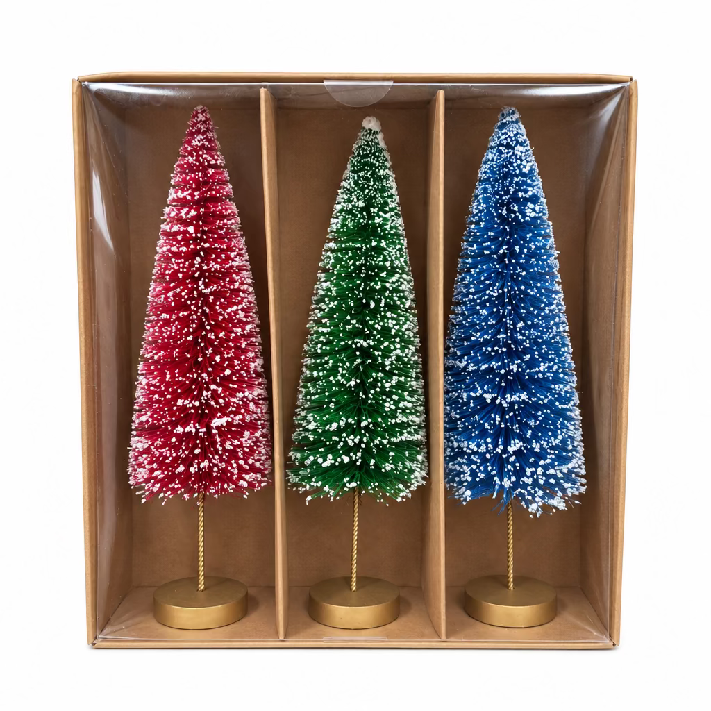 Box of Multicolor Bottle Brush Trees