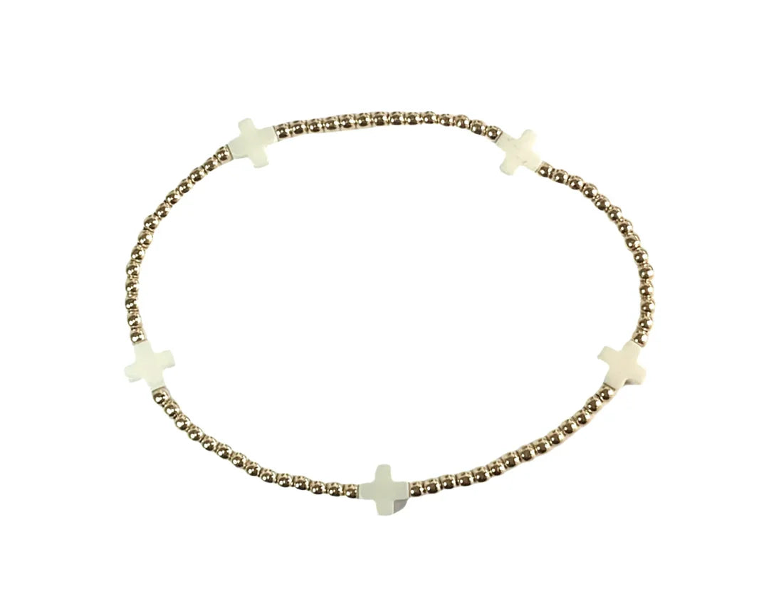 Enewton | Signature Cross Small Gold Pattern 2mm Bead Bracelet - Off-White