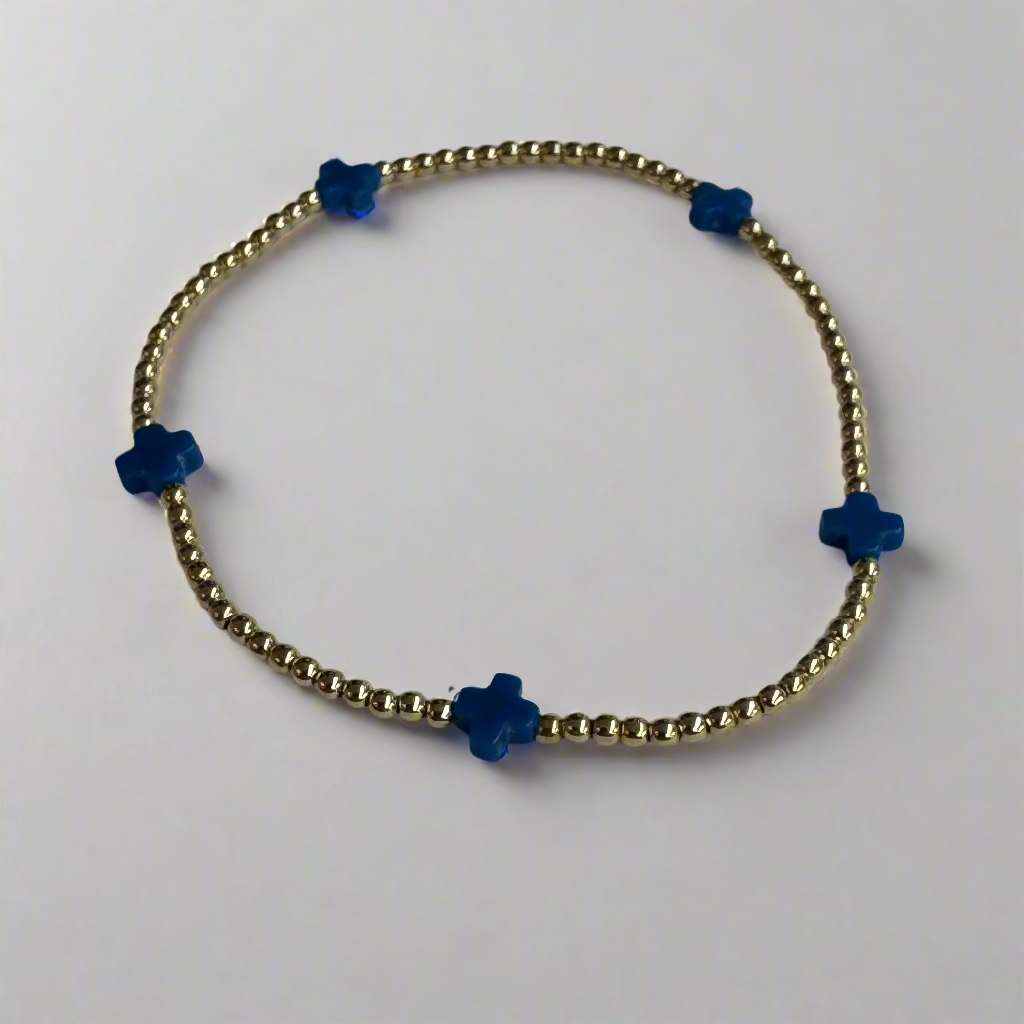 Enewton | Signature Cross Small Gold Pattern 2mm Bead Bracelet - Cobalt