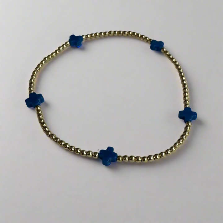 Enewton | Signature Cross Small Gold Pattern 2mm Bead Bracelet - Cobalt