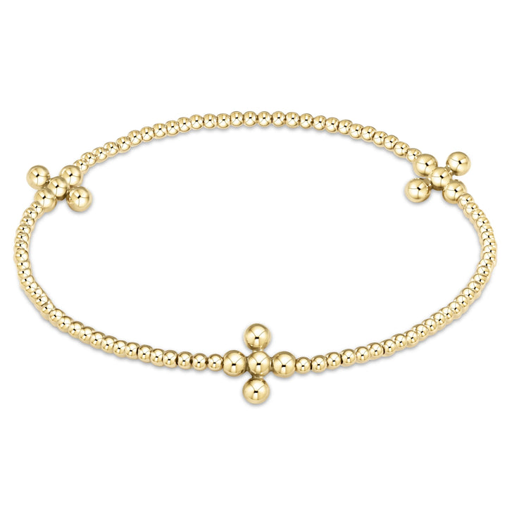 Enewton | Gold Signature Cross Pattern 2mm Bead Bracelet- Beaded Signature 3mm Beaded Cross