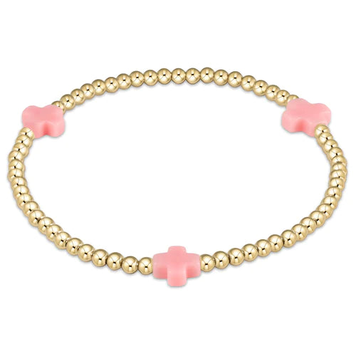 Enewton | Signature Cross Gold Pattern 3mm Bead Bracelet - Pink