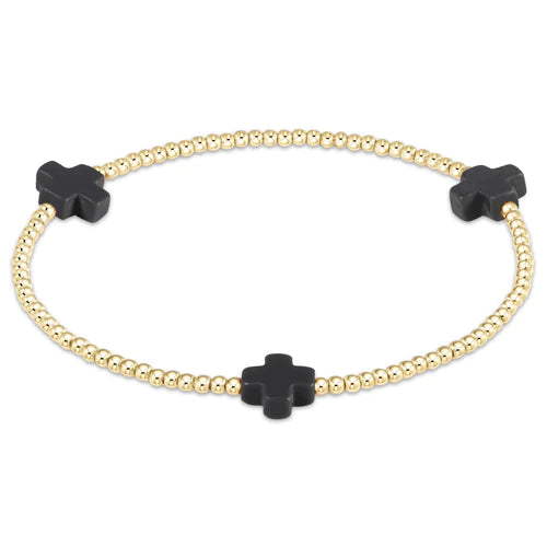 Enewton | Signature Cross Gold Pattern 2mm Bead Bracelet - Charcoal