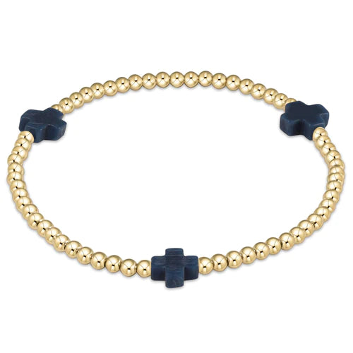Enewton | Signature Cross Gold Pattern 3mm Bead Bracelet - Navy