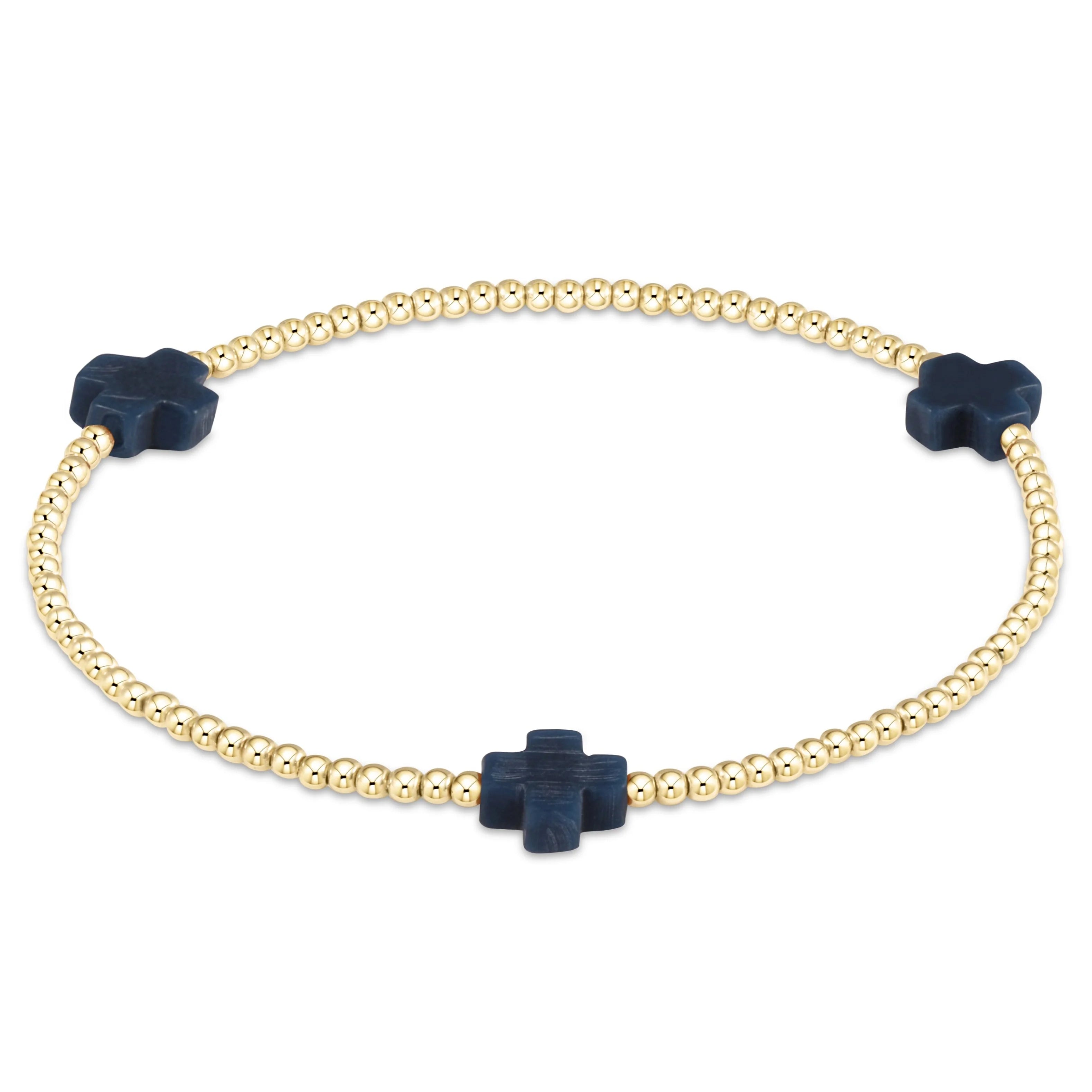 Enewton | Signature Cross Gold Pattern 2mm Bead Bracelet - Navy