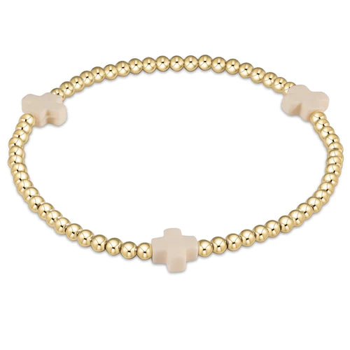 Enewton | Extends Signature Cross Gold Pattern 3mm Bead Bracelet - Off White