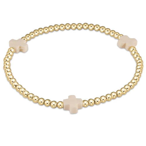 Enewton | Signature Cross Gold Pattern 3mm Bead Bracelet - Off White