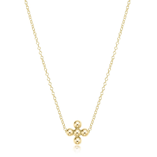 Enewton | 16" Necklace Gold - Classic Beaded Signature Cross Gold - 4mm Bead Gold