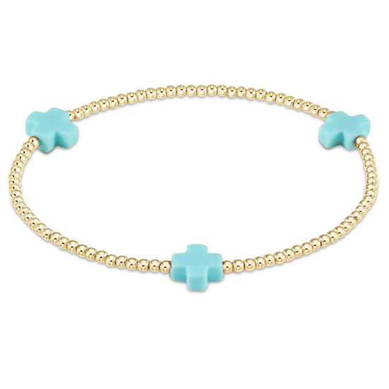 Enewton | Cross Gold Pattern 2mm Bead Bracelet - Turquoise