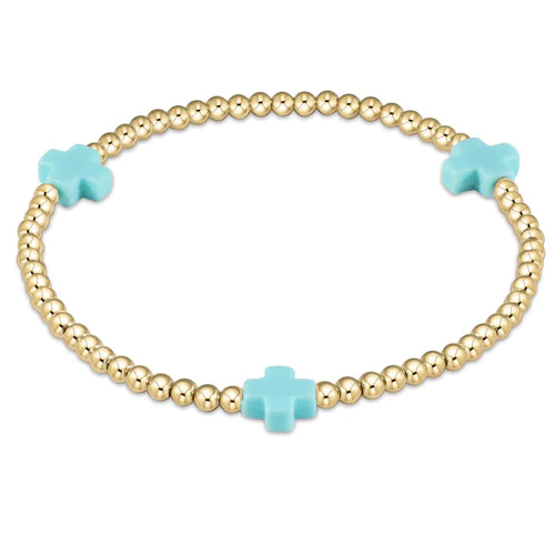 Enewton | Signature Cross Gold Pattern 3mm Bead Bracelet - Turquoise