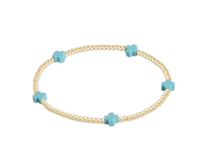 Enewton | Signature Cross Small Gold Pattern 2mm Bead Bracelet - Turquoise