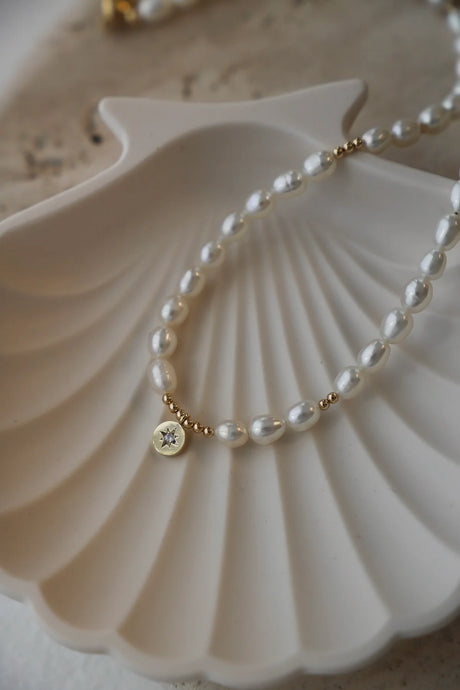Katie Waltman | PEARL BEADED STAR MEDALLION NECKLACE