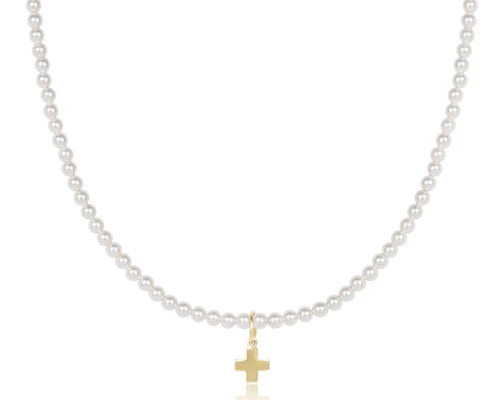 Enewton | 15" Choker classic pearl 3mm bead - signature cross gold charm