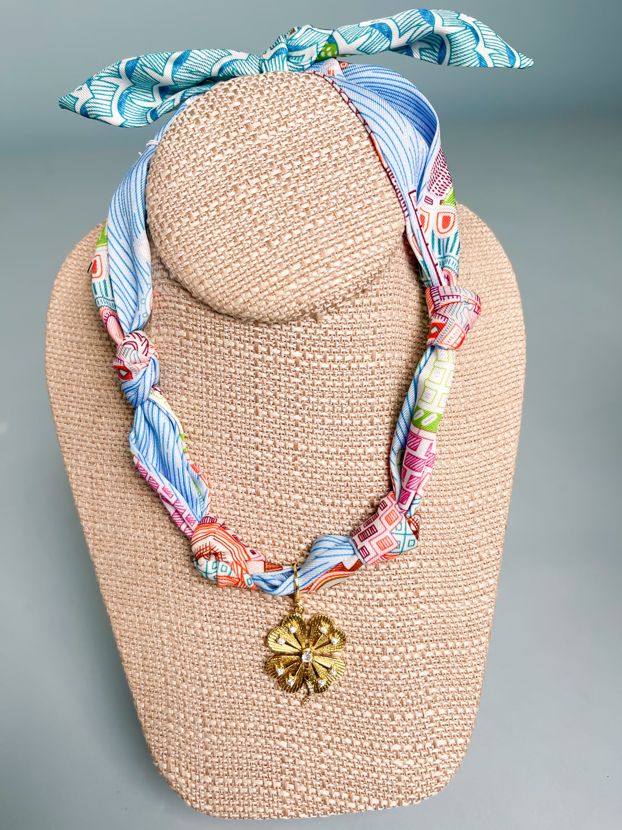 Gemelli | Custom Knotted Scarf Necklace with Goodluck Charm