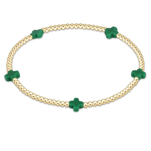 Enewton | Signature Cross Small Gold Pattern 2mm Bead Bracelet - Emerald