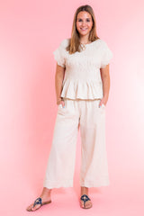 Ella Rue Smocked Oatmeal Blouse