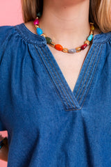 Rosie Lane Floral Sleeve Light Denim Top