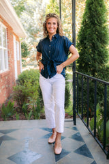Brenna Tie Front Stripe Blouse