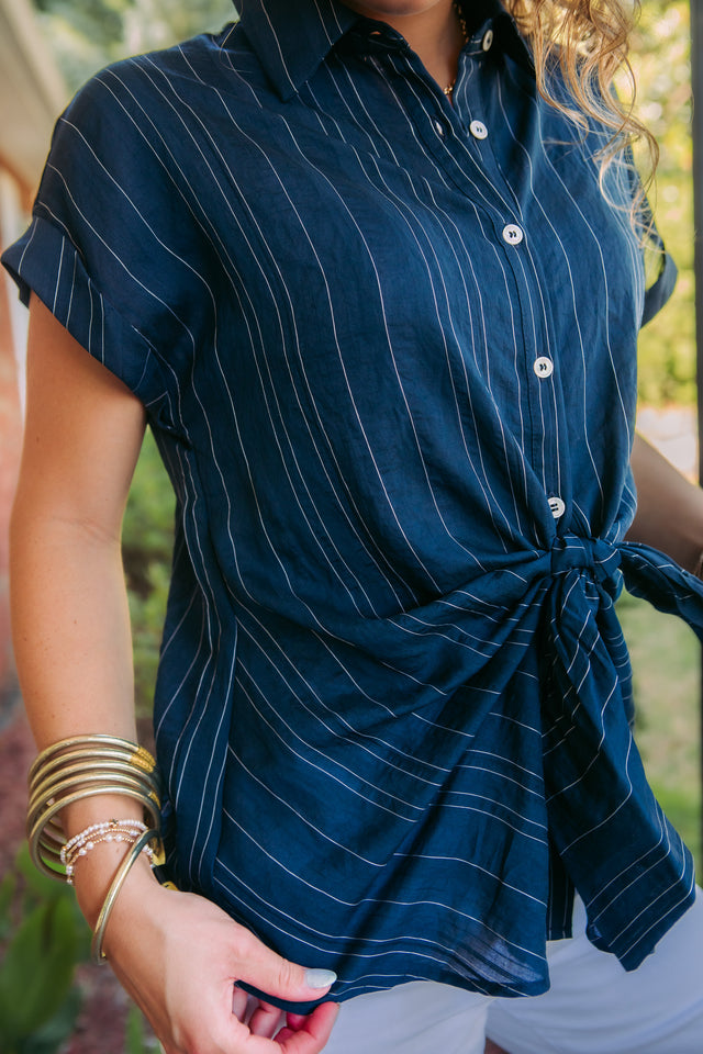 Brenna Tie Front Stripe Blouse