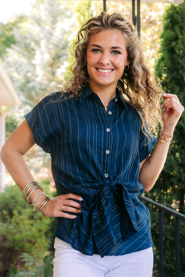 Brenna Tie Front Stripe Blouse