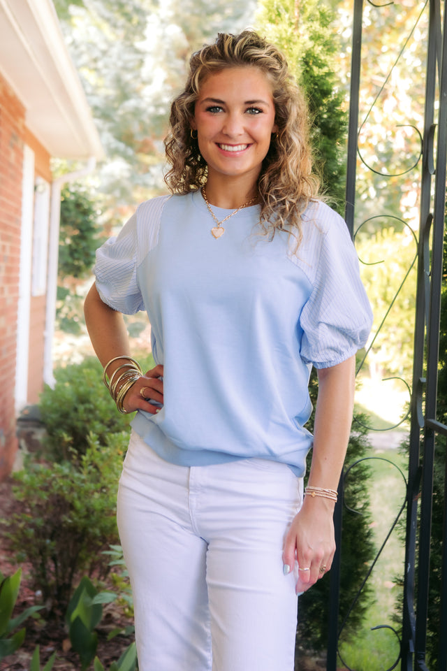 Adeline Striped Contrast Puff Sleeve Top