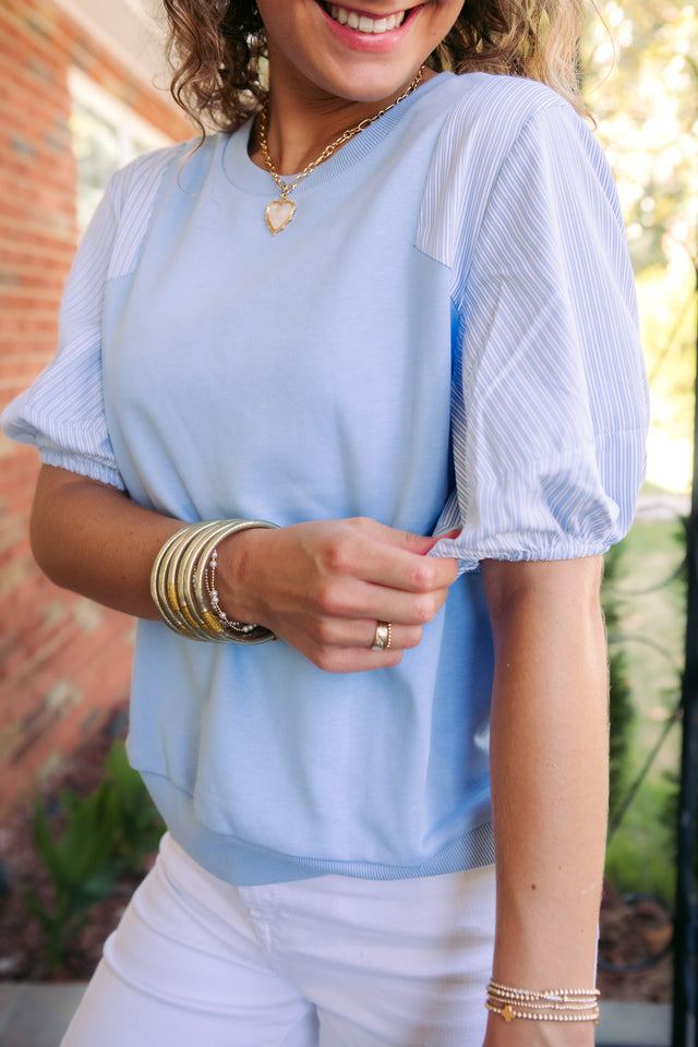 Adeline Striped Contrast Puff Sleeve Top