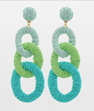 Raffia 3 Circle Link Drop Earrings