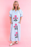 The Kylie Striped Embroidery Midi Dress