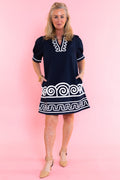 Scroll Trim Puff Sleeve Dress
