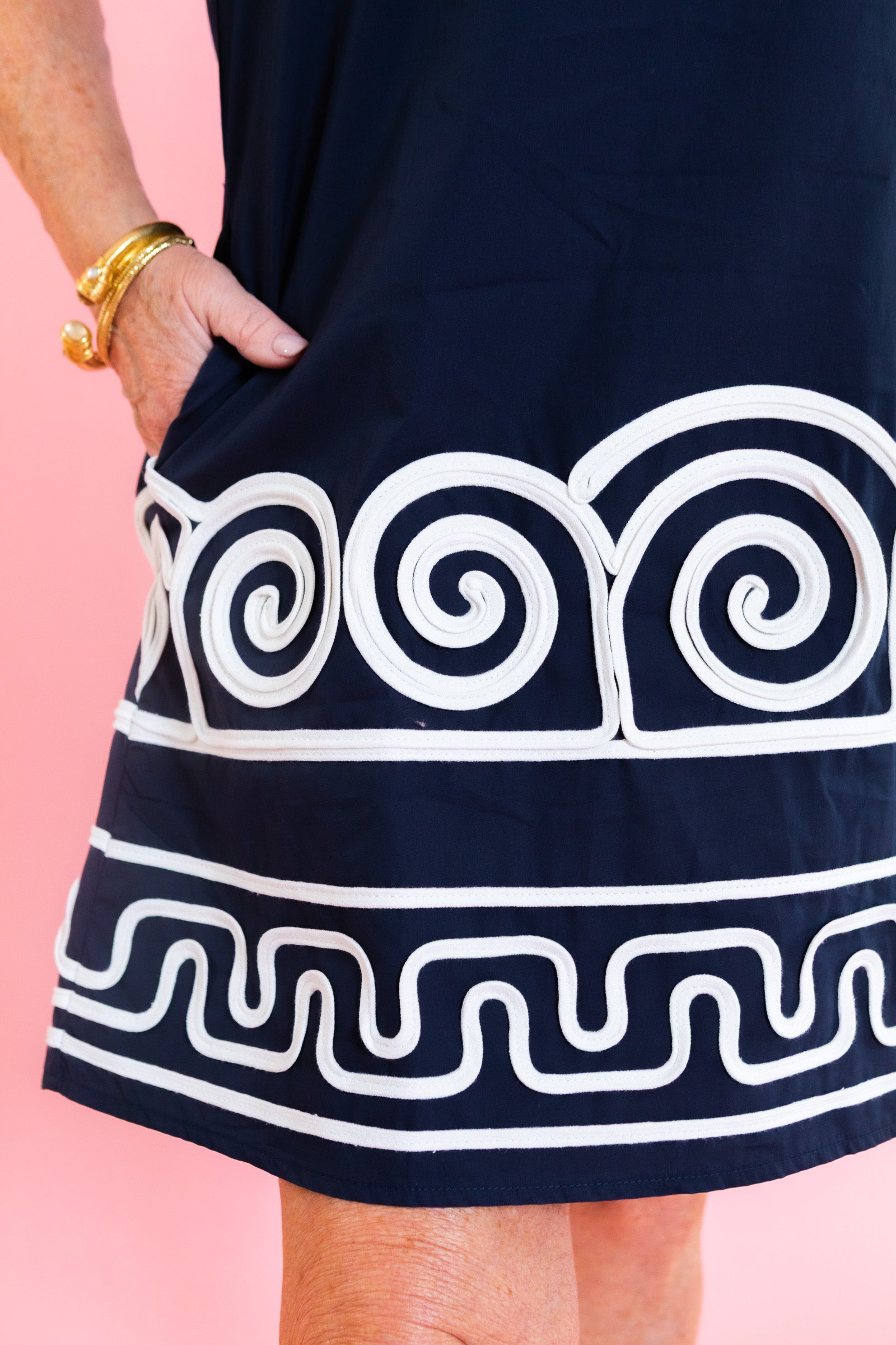 Scroll Trim Puff Sleeve Dress