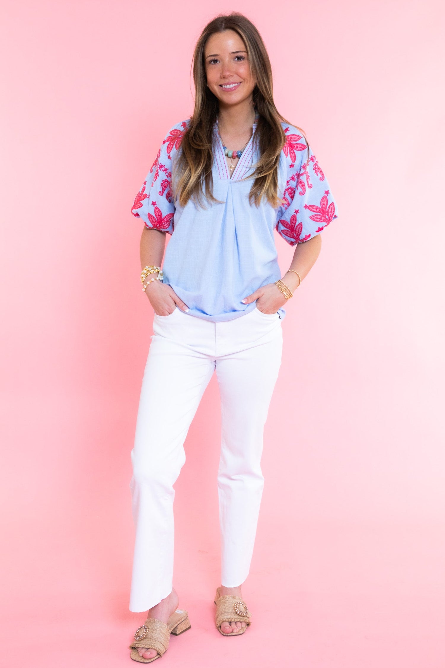 Embroidered Puff Sleeve Top