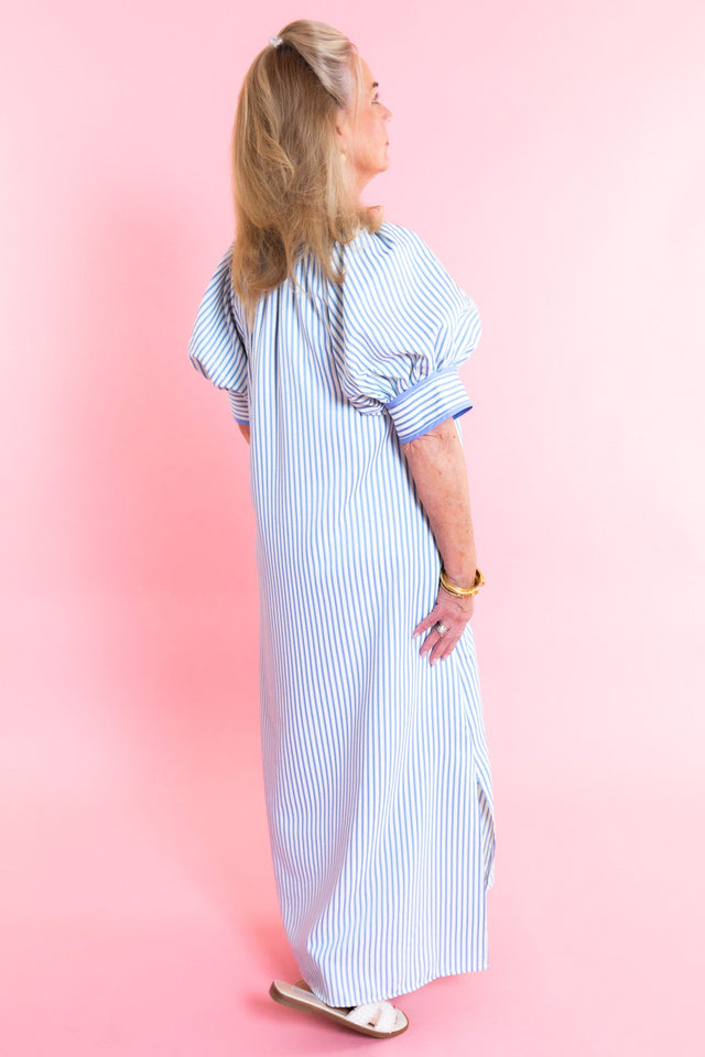The Kylie Striped Embroidery Midi Dress