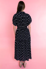 Midnight Charm Polka Dot Midi Dress